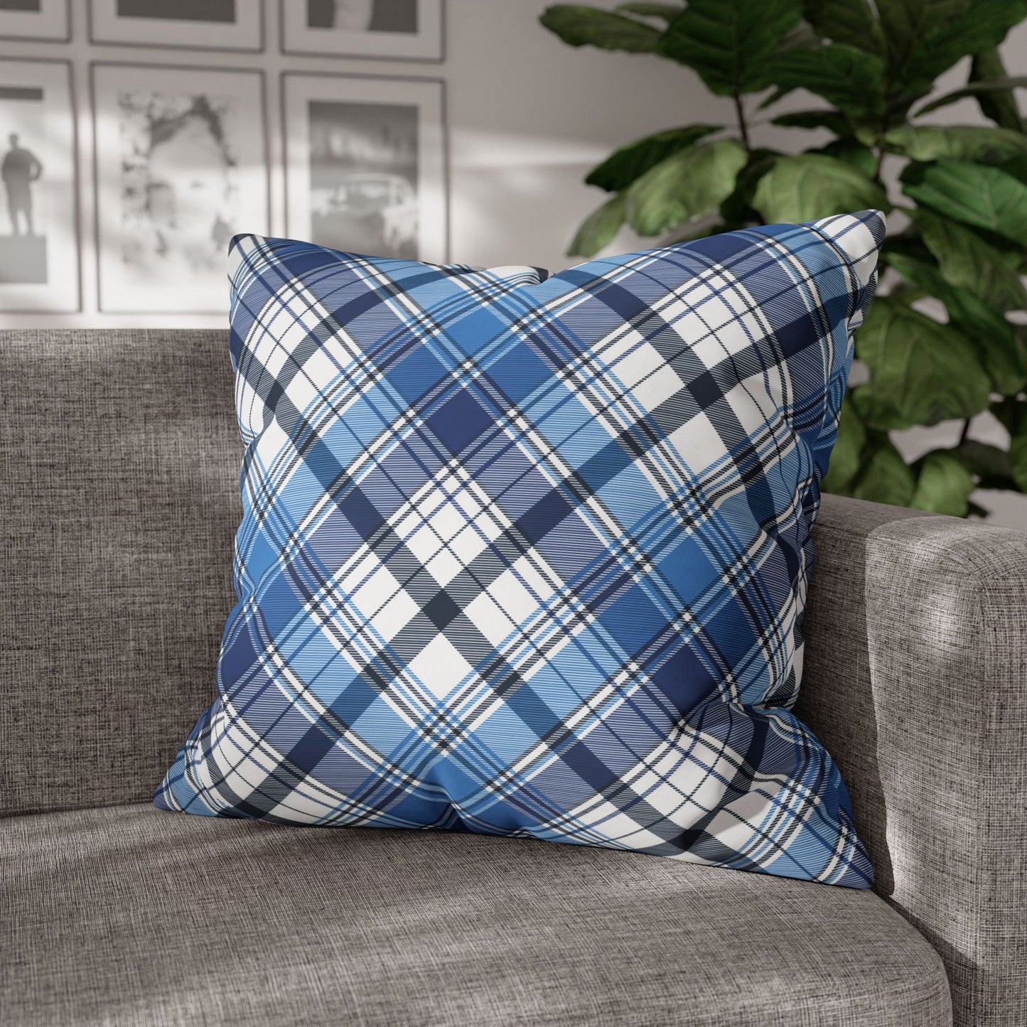 Plaid Decorative Pillowcase Cover, Cozy Home Accent, Throw Pillow, Bedroom Decor, Gifts for Him, Holidays, Blue Check Pattern