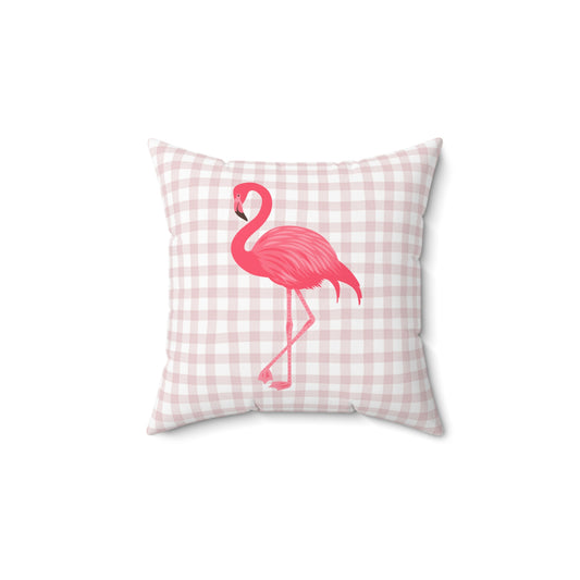 Pink Flamingo Checks Throw Pillow - Tropical Home Decor Cushion