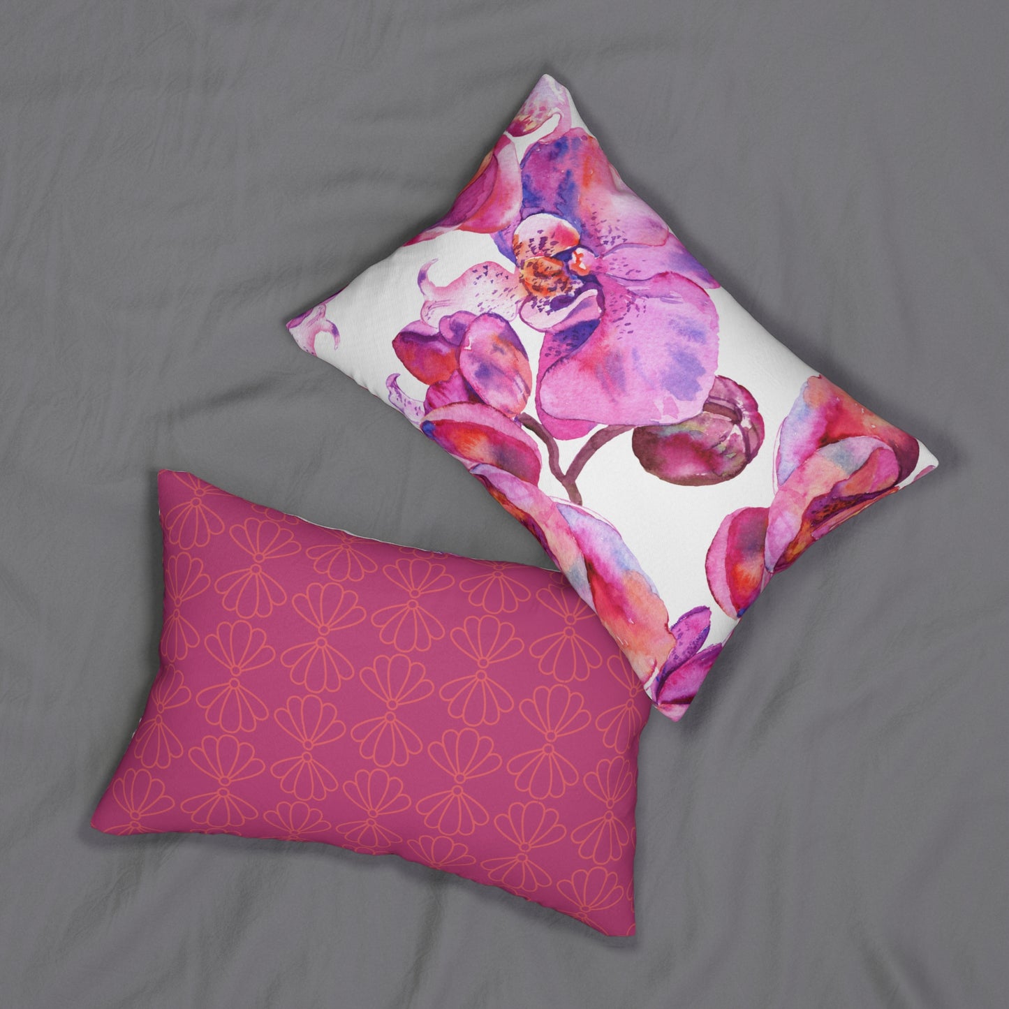 Floral Harmony Vibrant Orchid Lumbar Pillow - Decorative Cushion, Home Decor, Gift for Her, Living Room Essentials, Boho Style