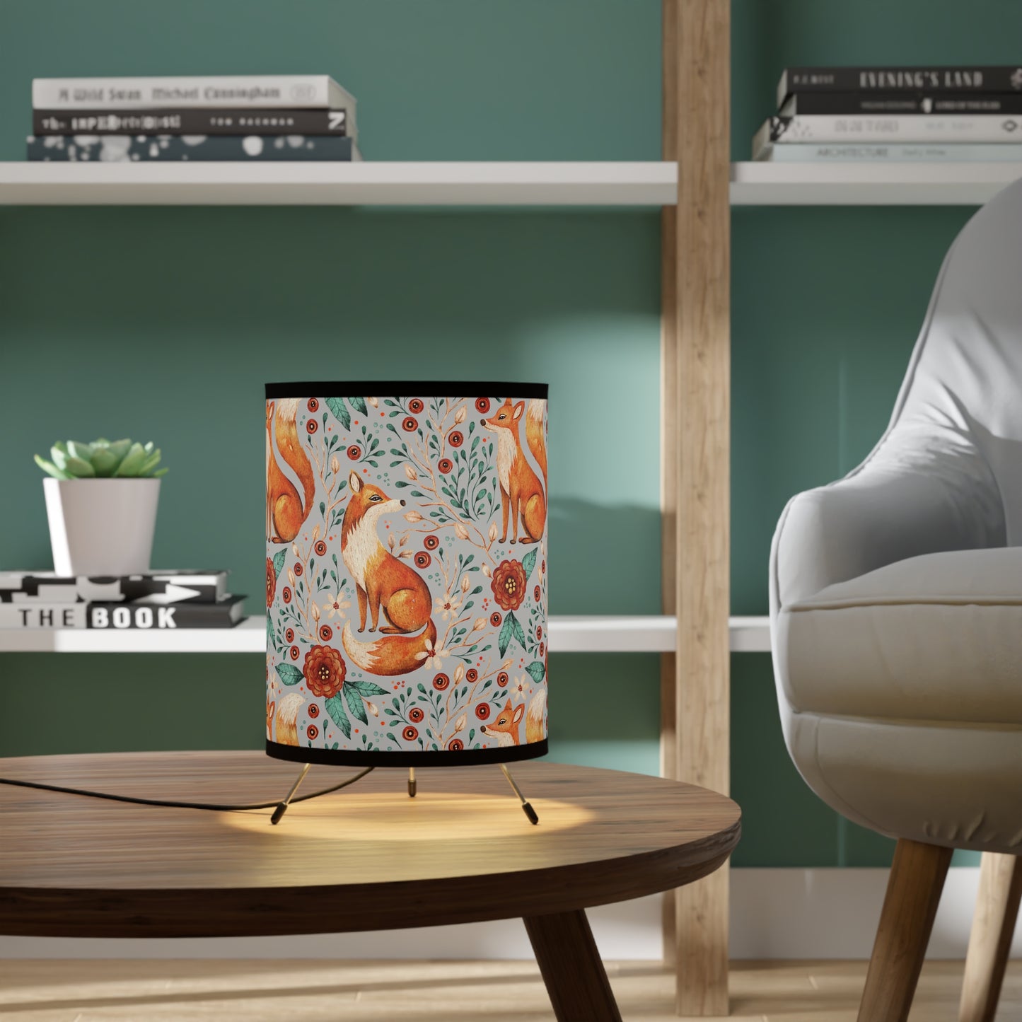 Whimsical Fox Tripod Lamp - High-Res Printed Shade for Cozy Decor