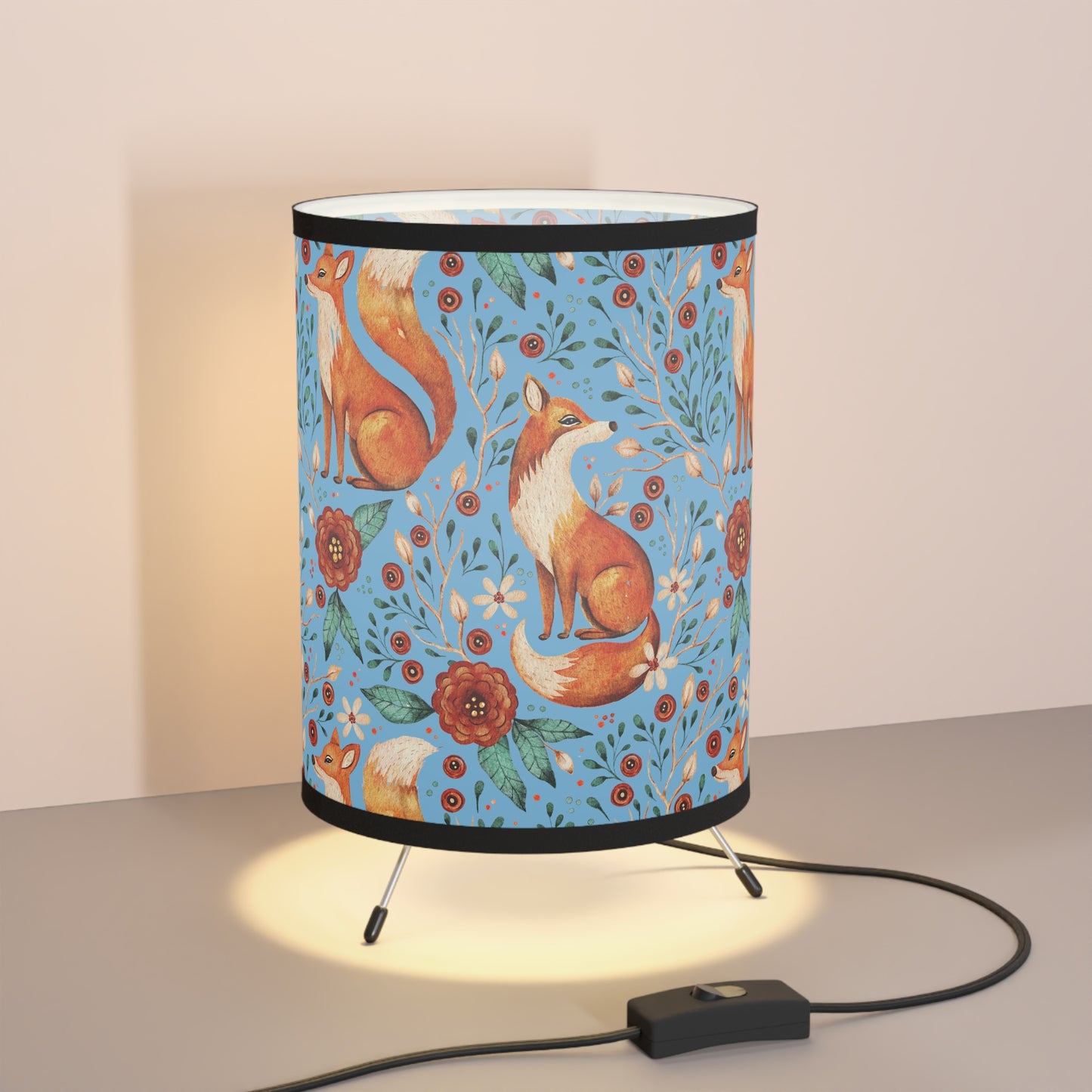 Whimsical Fox Tripod Lamp - High-Res Printed Shade for Cozy Decor