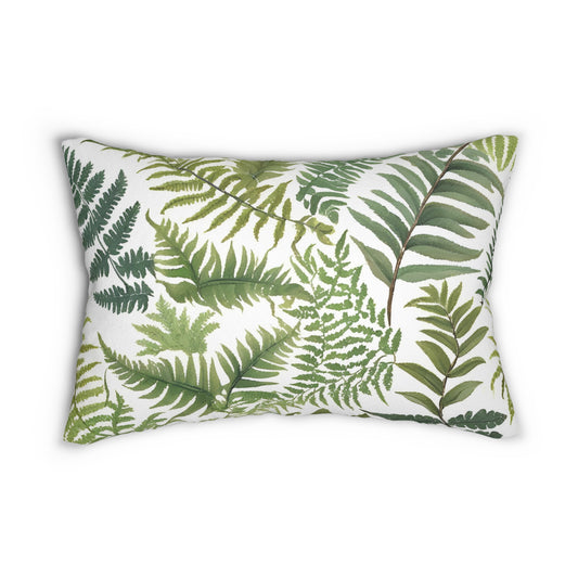 Botanical Fern White Background  Lumbar Pillow - Nature-Inspired Home Decor, Cozy Throw Pillow, Leaf Print Cushion, Perfect Gift, Indoor Accent