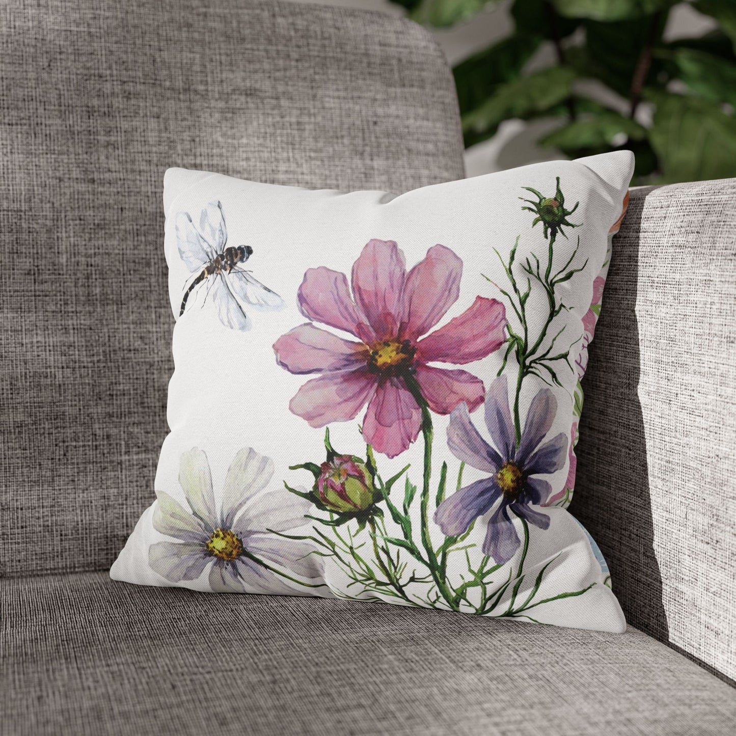 Floral Dragonfly Pillowcase, Cozy Home Decor, Boho Accent Pillows, Nature-Inspired Gift, Spring Decor