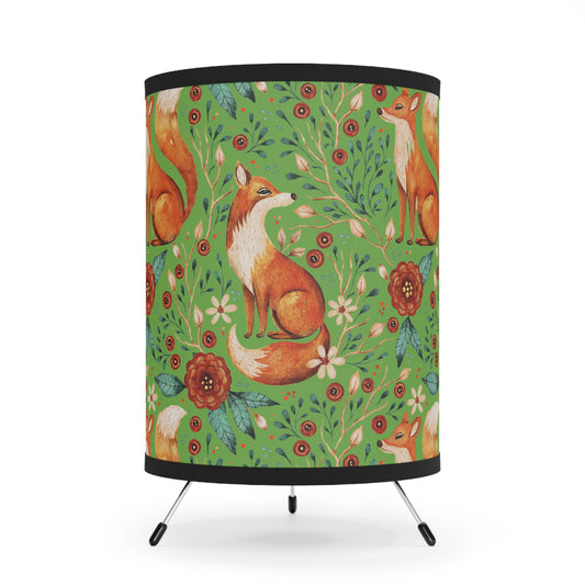 Whimsical Fox Tripod Lamp - High-Res Printed Shade for Cozy Decor - Thyme Green