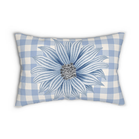 Blue Floral Lumbar Pillow, Cozy Home Decor, Couch Cushion, Farmhouse Pillow, Gift for Her, Shabby Chic Accent