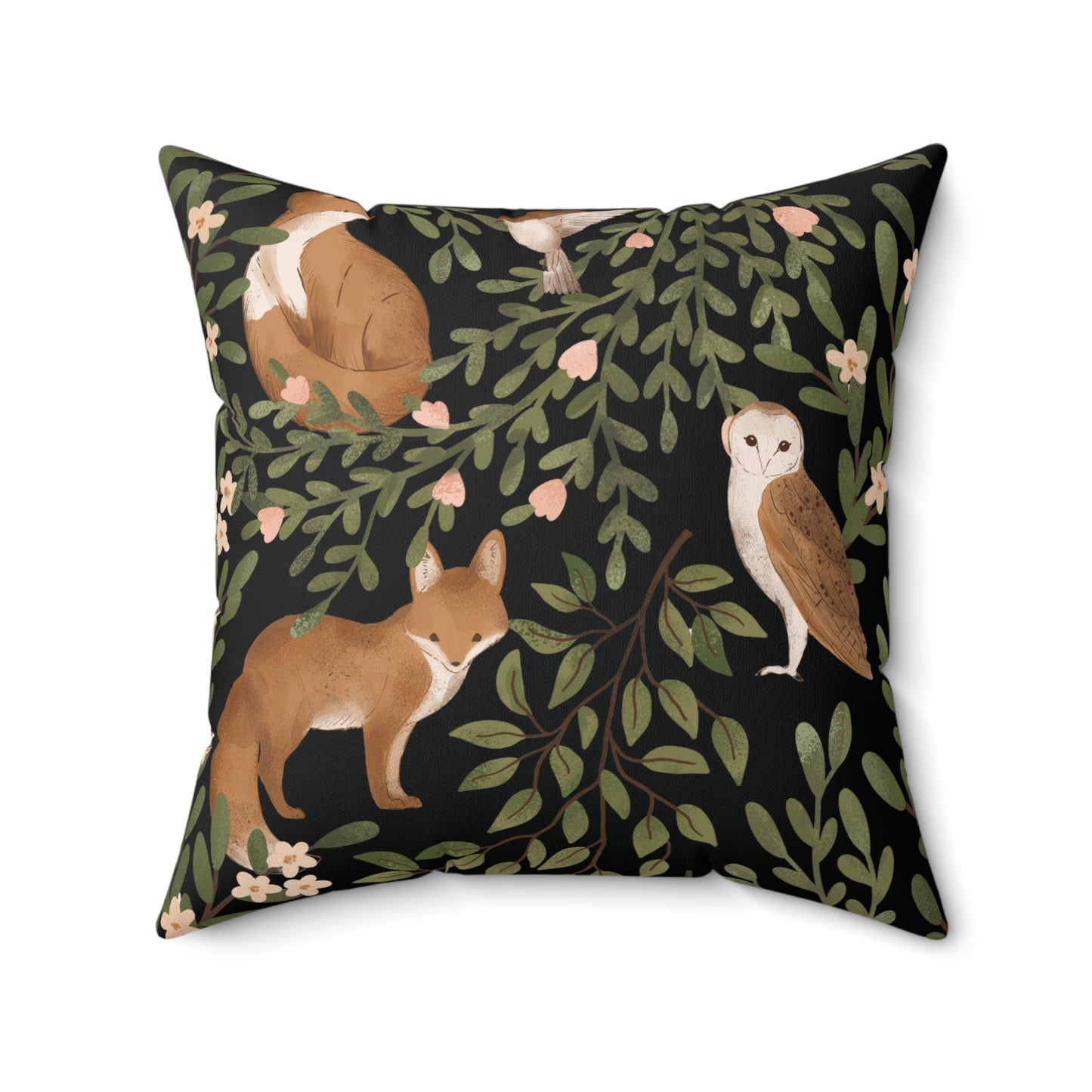 Little Fox & Owl – Woodland Charm of Spun Polyester Square Pillow