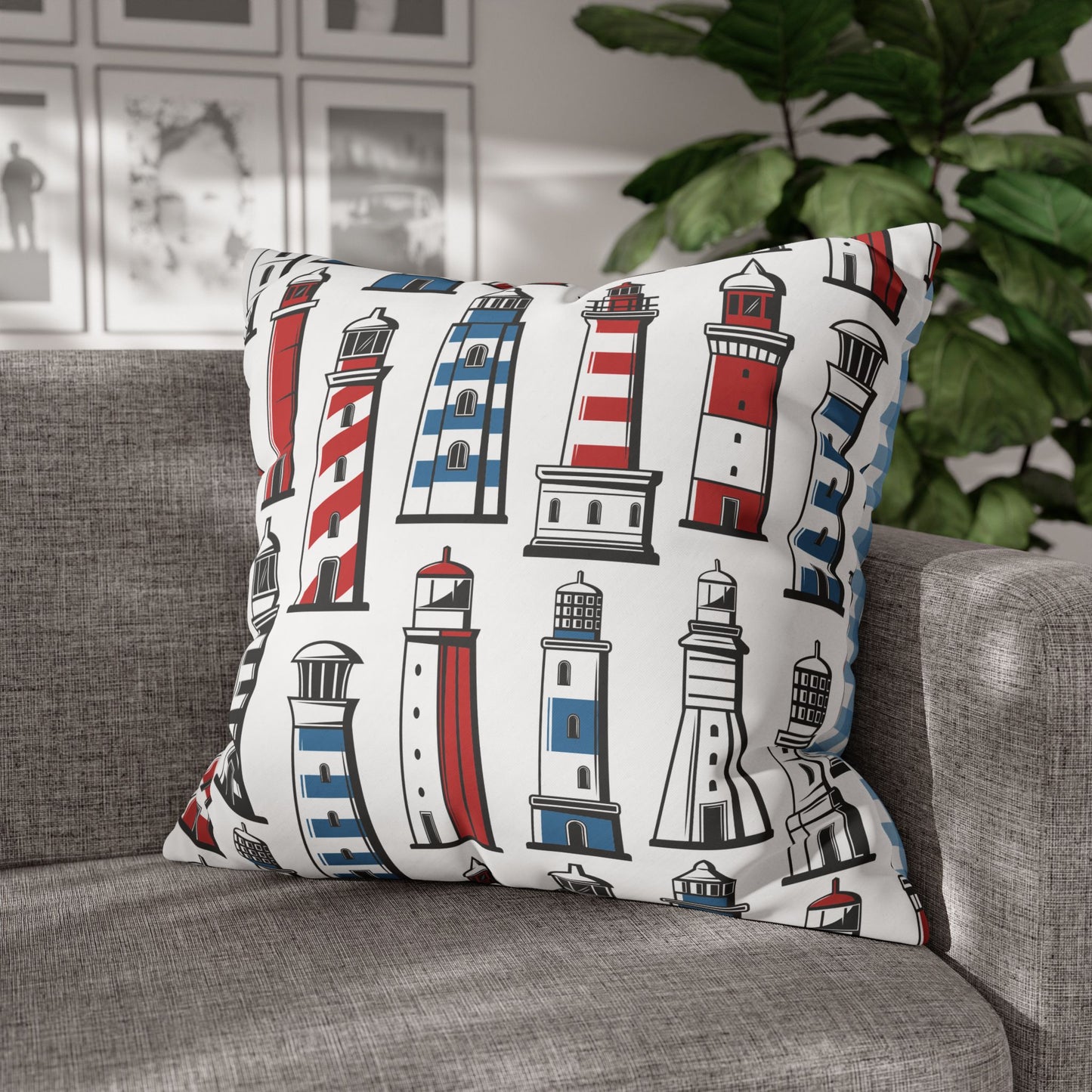 Nautical Lighthouse Pillowcase, Coastal Decor, Beach House Gift, Modern Home Accent, Summer Vibes, Vacation Theme