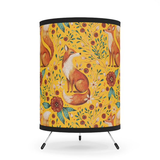 Whimsical Fox Tripod Lamp - High-Res Printed Shade for Cozy Decor - Yellow
