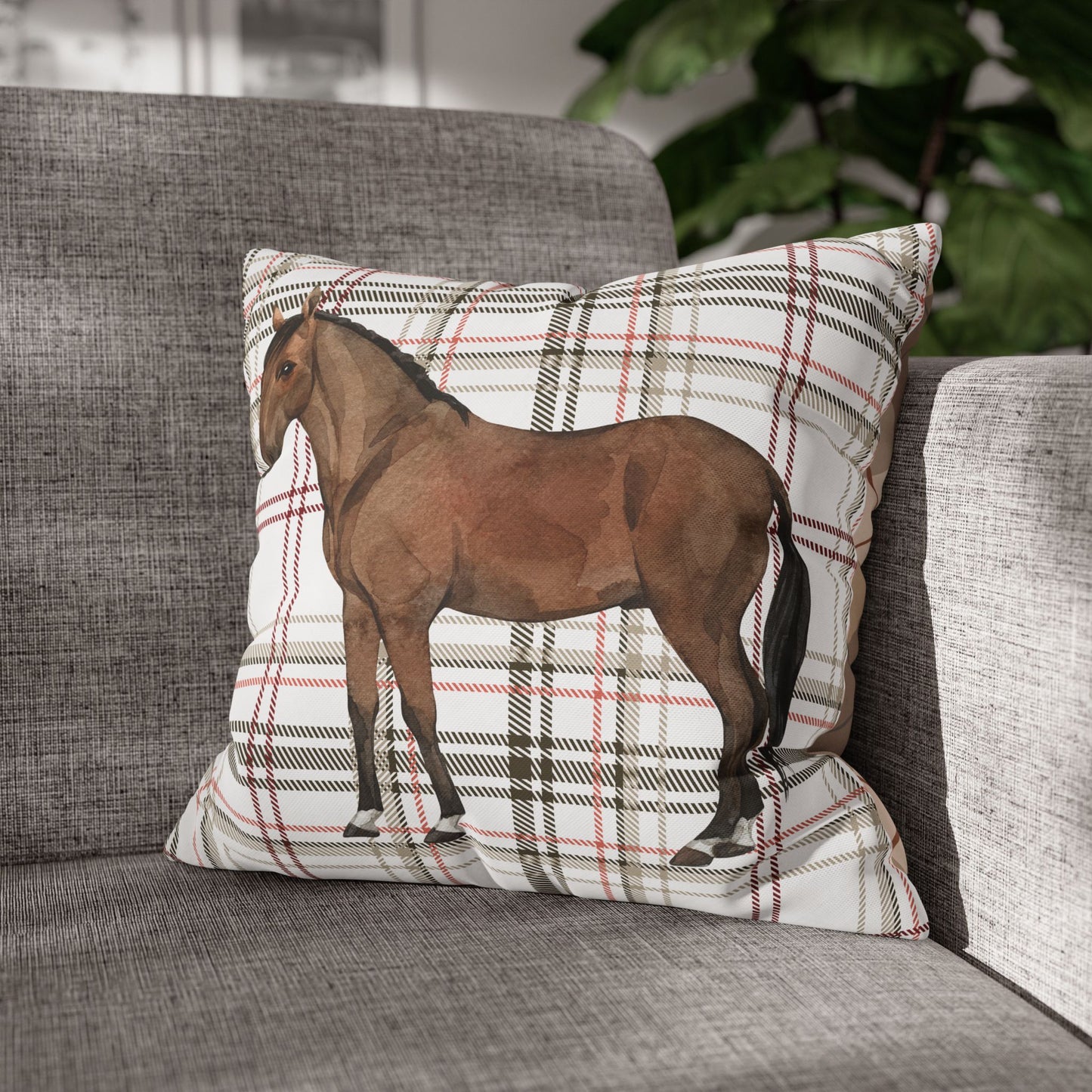 Horse Print Decorative Pillowcase, Equestrian Home Decor, Farmhouse Style Cushion Cover, Gift for Horse Lovers, Country Chic