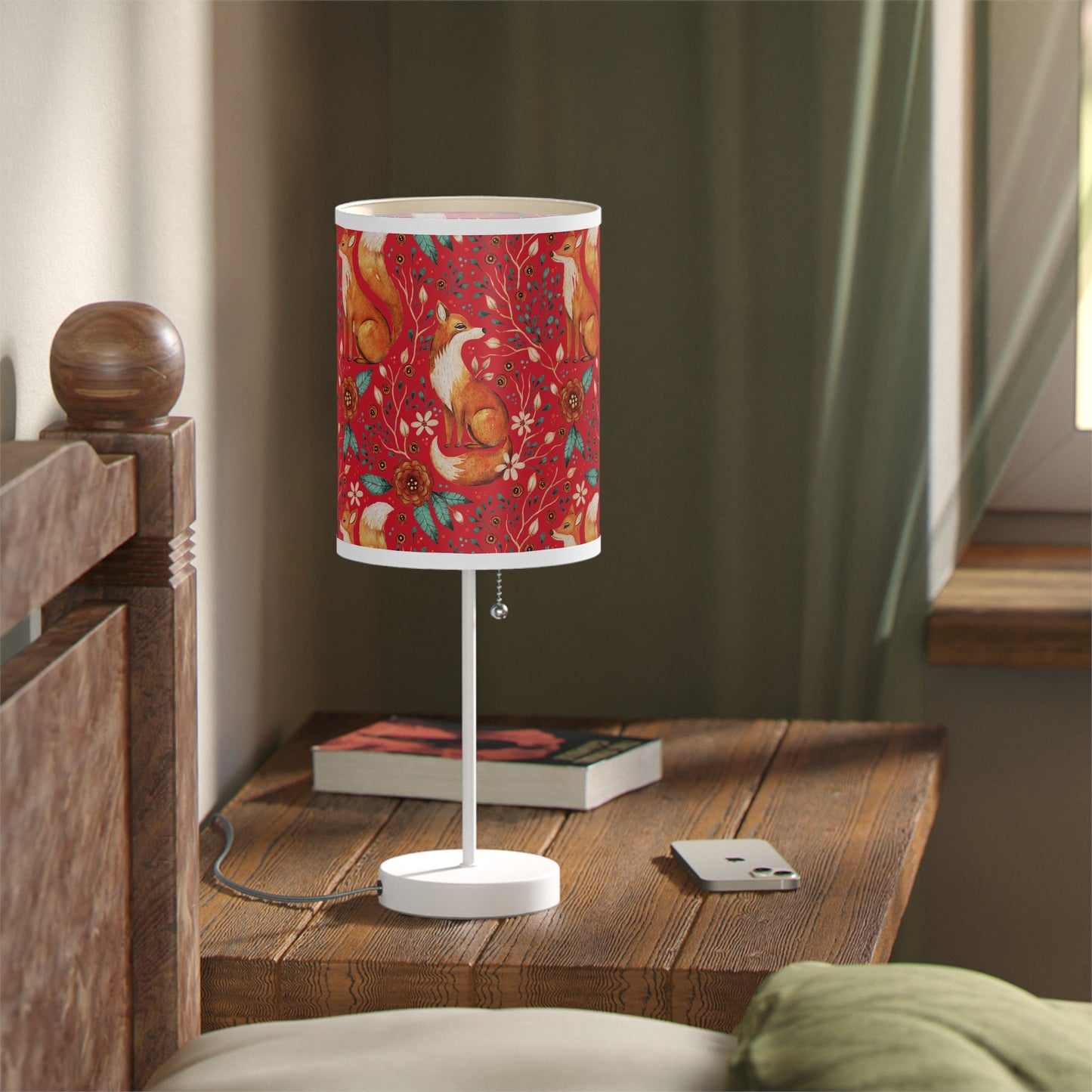 Whimsical Fox Floral Table Lamp - Stylish Decorative Lighting for Cozy Spaces - Dark Red