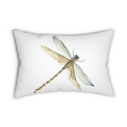 Earthy Floral & Dragonfly Lumbar Pillow, Decorative Cushion for Home, Boho Living Room Decor, Gift for Nature Lovers, Cozy Home Accent