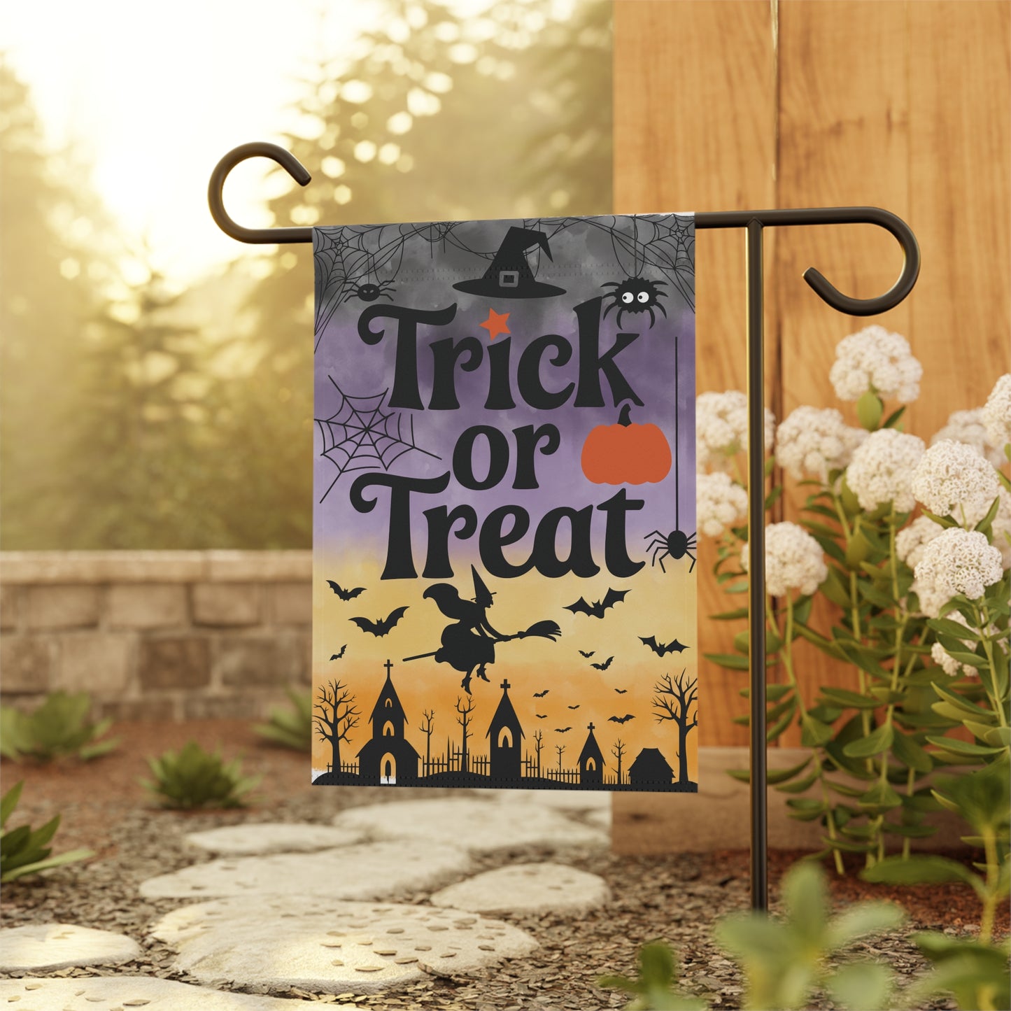 Trick or Treat Sundown Halloween Garden Banner, Outdoor Decoration, Trick or Treat Flag, Autumn Home Decor, Spooky Yard Sign