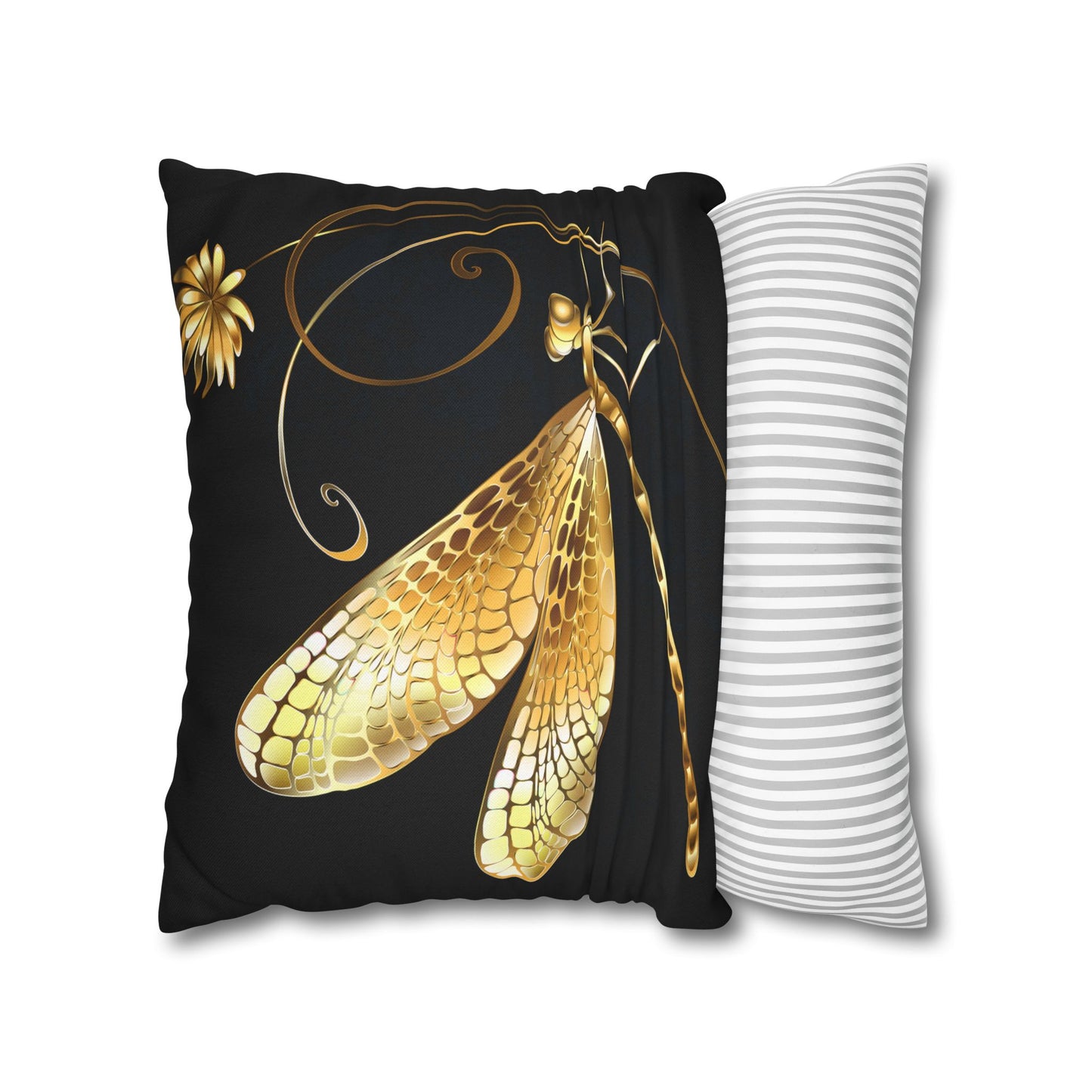 Elegant Gold Dragonfly Pillowcase, Home Decor, Butterfly Decor, Gift for Nature Lovers, Throw Pillow Cover