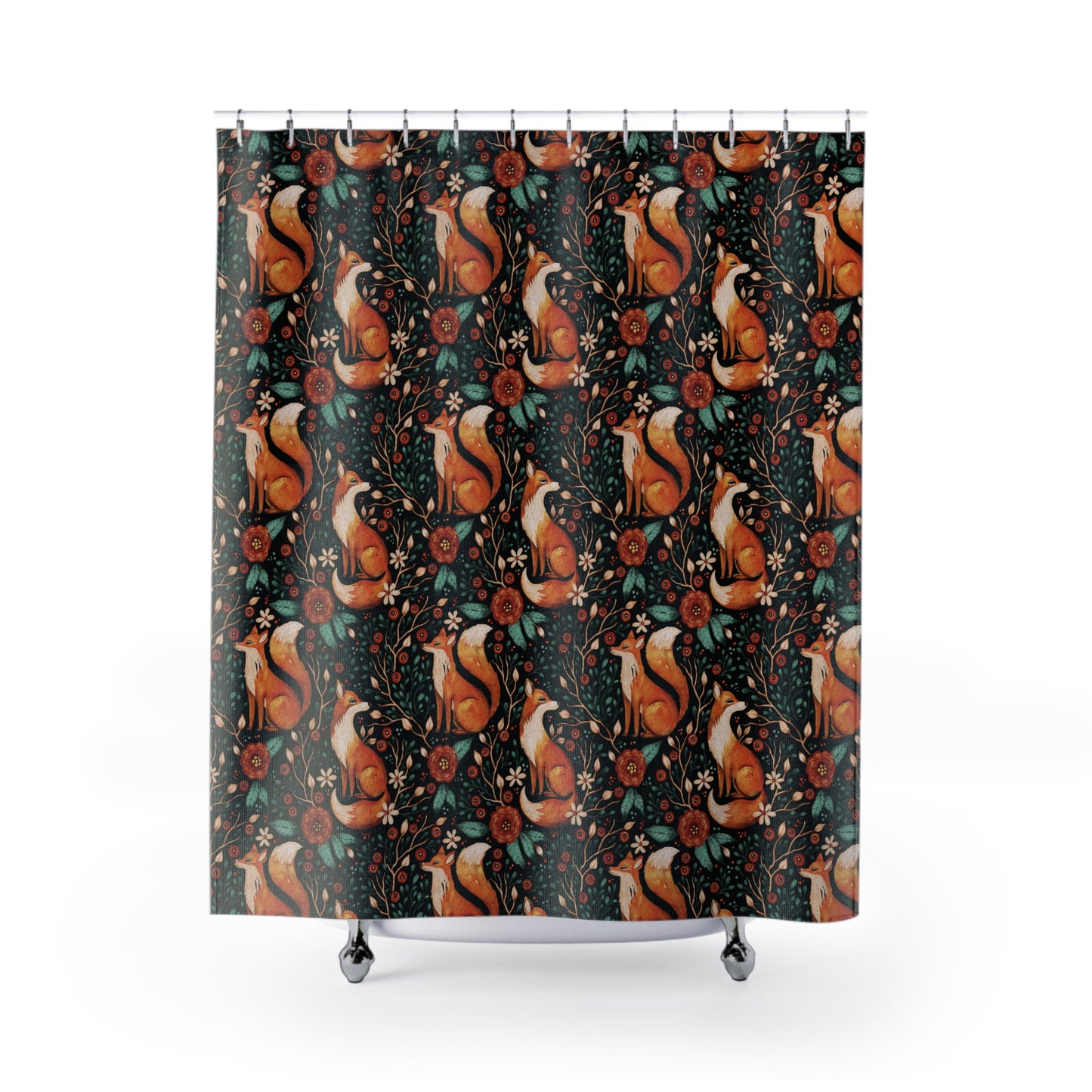 Whimsical Fox Shower Curtain - Nature-Inspired Bathroom Decor - Black