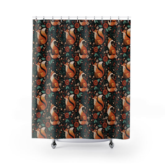 Whimsical Fox Shower Curtain - Nature-Inspired Bathroom Decor - Black