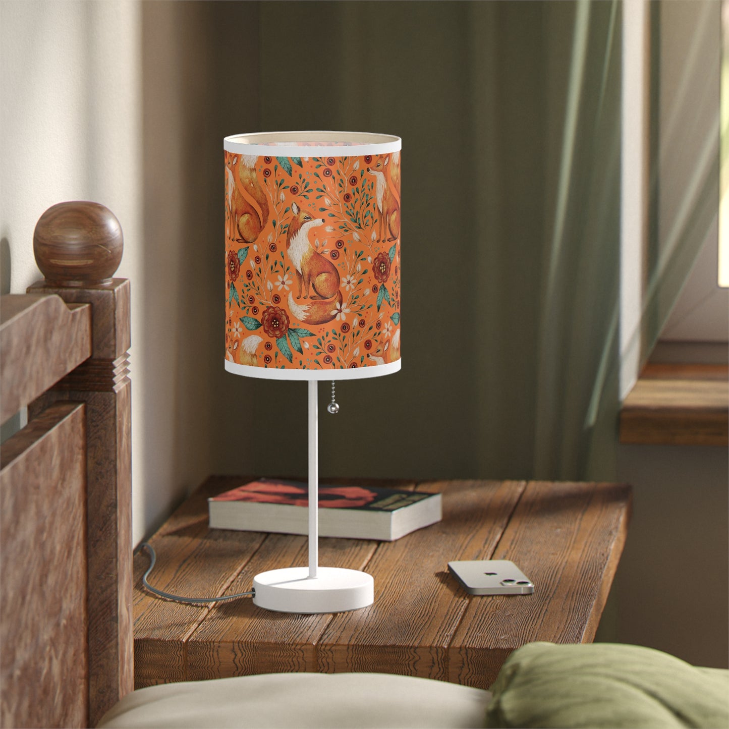 Whimsical Fox Floral Table Lamp - Stylish Decorative Lighting for Cozy Spaces - Sunset Orange