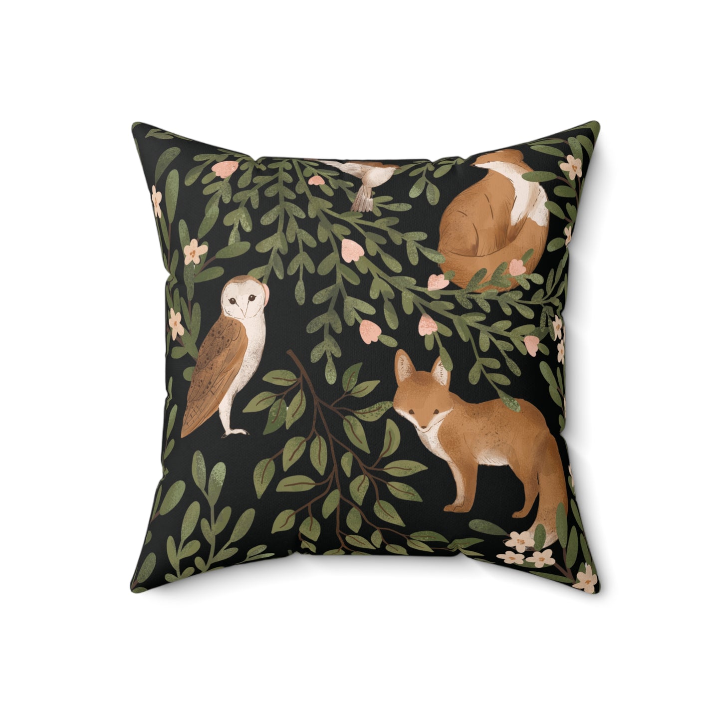 Little Fox & Owl – Woodland Charm of Spun Polyester Square Pillow