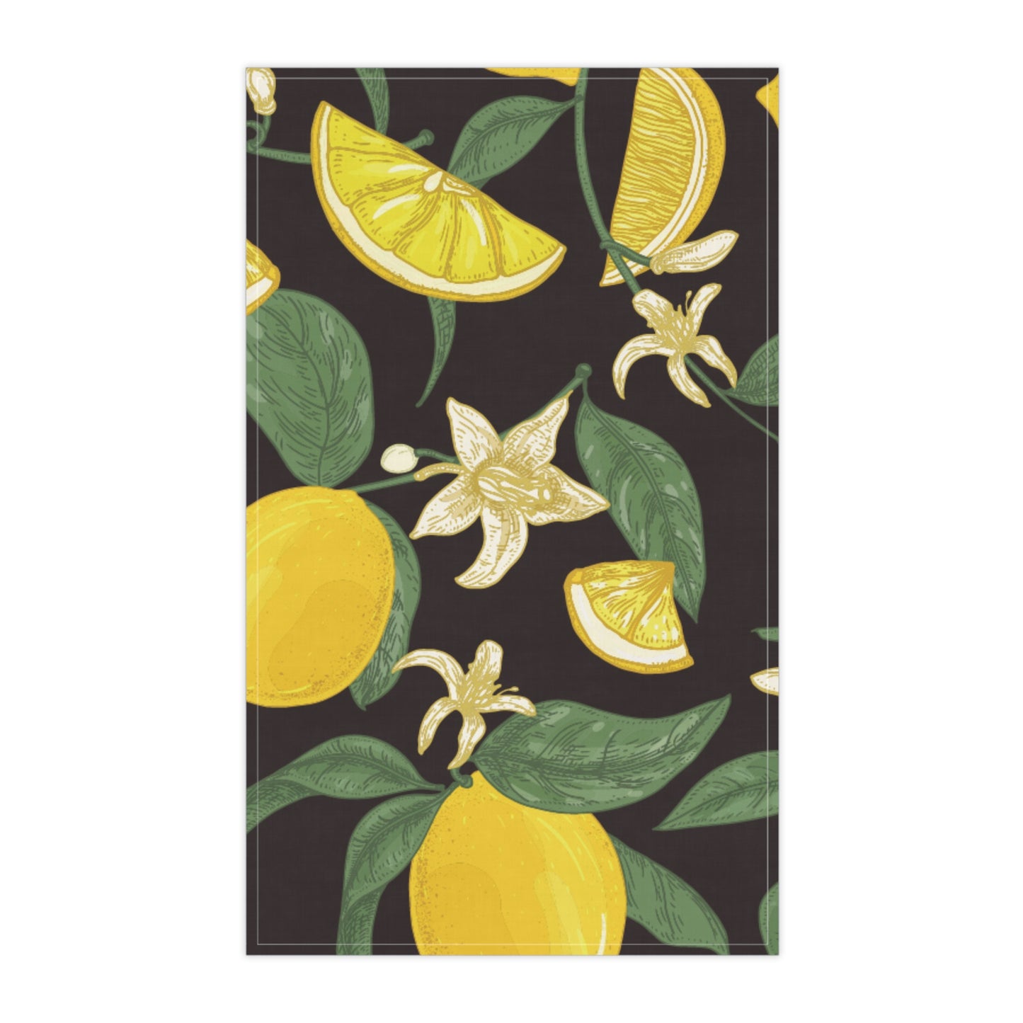 Cotton Tea Towels - Stylish Watercolor Lemon Print with Black Background
