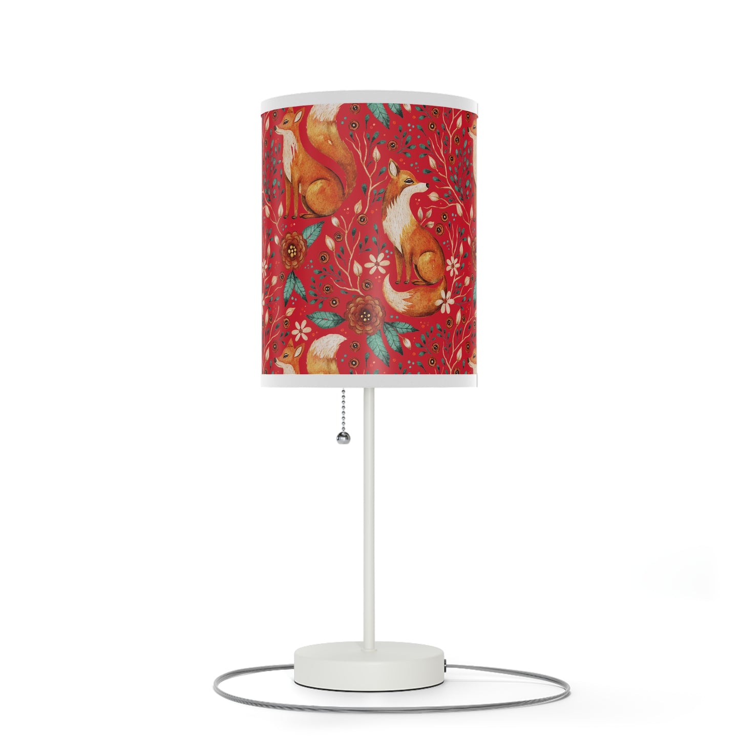 Whimsical Fox Floral Table Lamp - Stylish Decorative Lighting for Cozy Spaces - Dark Red
