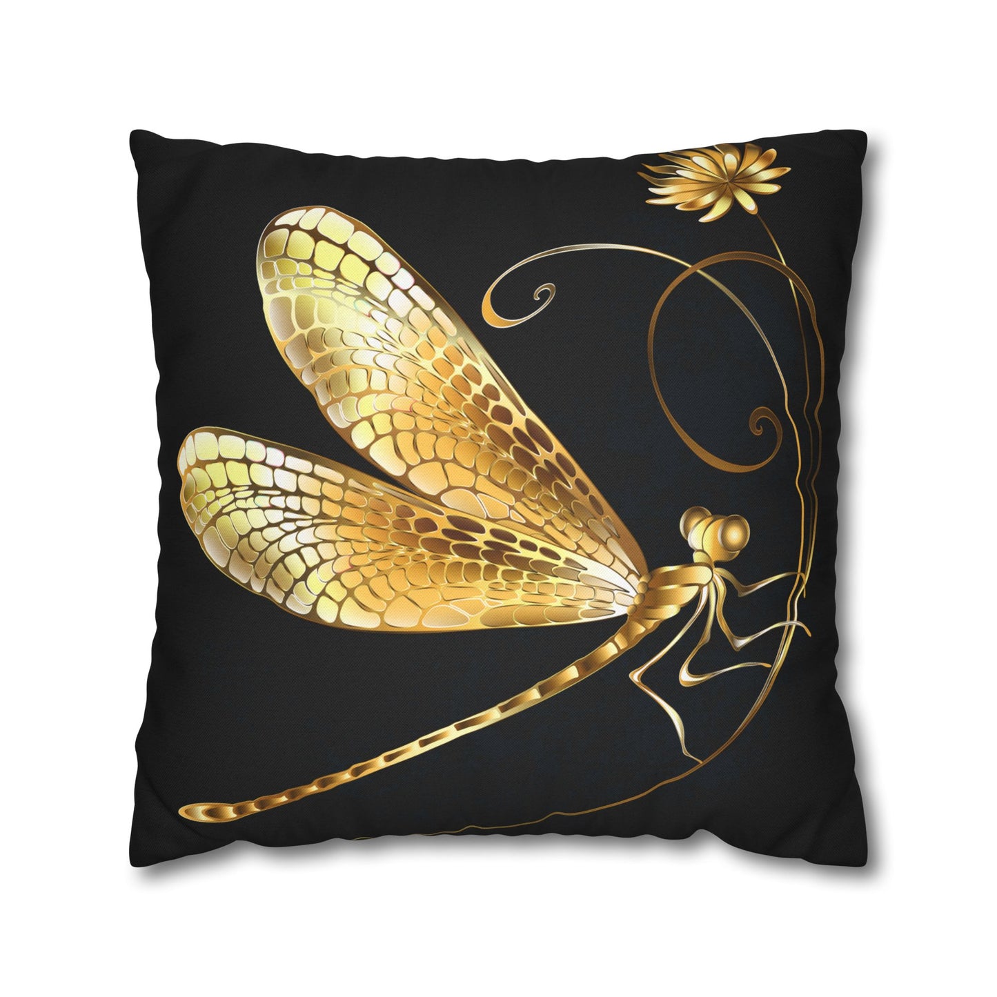 Elegant Gold Dragonfly Pillowcase, Home Decor, Butterfly Decor, Gift for Nature Lovers, Throw Pillow Cover