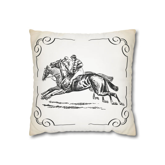 Vintage Horse Racing Pillowcase, Equestrian Decor, Farmhouse Cushion Cover, Gift for Horse Lovers, Rustic Home Accessories