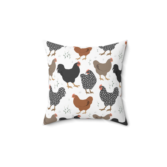 Chic Farmhouse Square Pillow, Cozy Home Decor, Gift for Chicken Lovers, Farmhouse Style Accent, Rustic Pillow for Couch