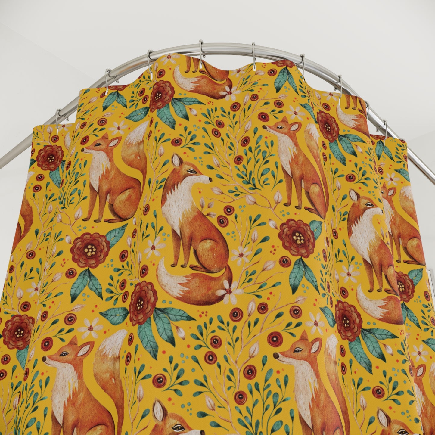 Whimsical Fox Shower Curtain - Nature-Inspired Bathroom Decor - Yellow
