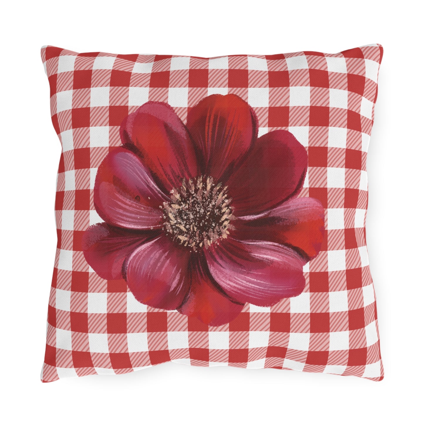Red Summer Floral Outdoor Pillow for Patio Decor