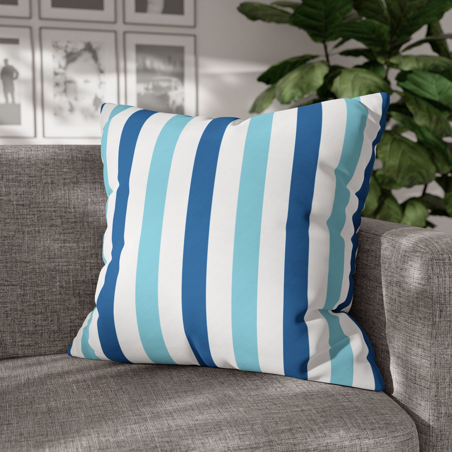 Coastal Striped Pillowcase, Beach Decor, Nautical Home Accessories, Throw Pillow Cover, Living Room Cushion Cover