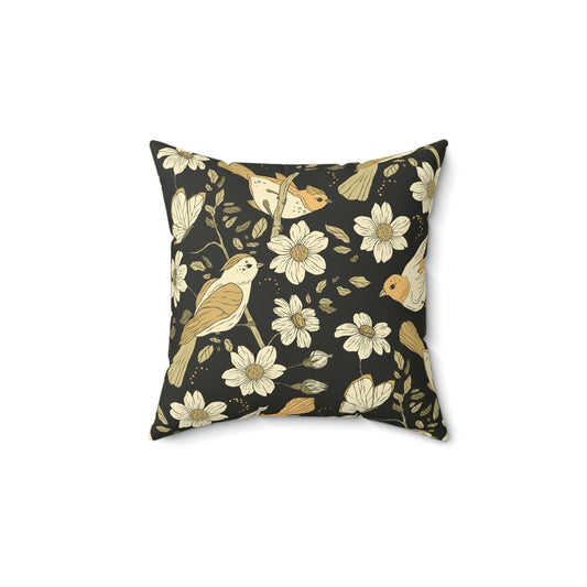 Throw Pillow Sparrows and Daisies Nature-Inspired Decorative Pillow, Cozy Home Decor, Botanical Throw Pillow, Floral Accent Cushion, Bird Print Pillow