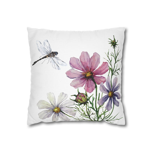 Floral Dragonfly Pillowcase, Cozy Home Decor, Boho Accent Pillows, Nature-Inspired Gift, Spring Decor