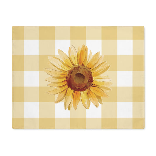 Sunflower Gingham Placemat - Farmhouse Table Decor, Spring Kitchen Accessory, Floral Dining Mat, Cute Hostess Gift, Mother's Day Gift