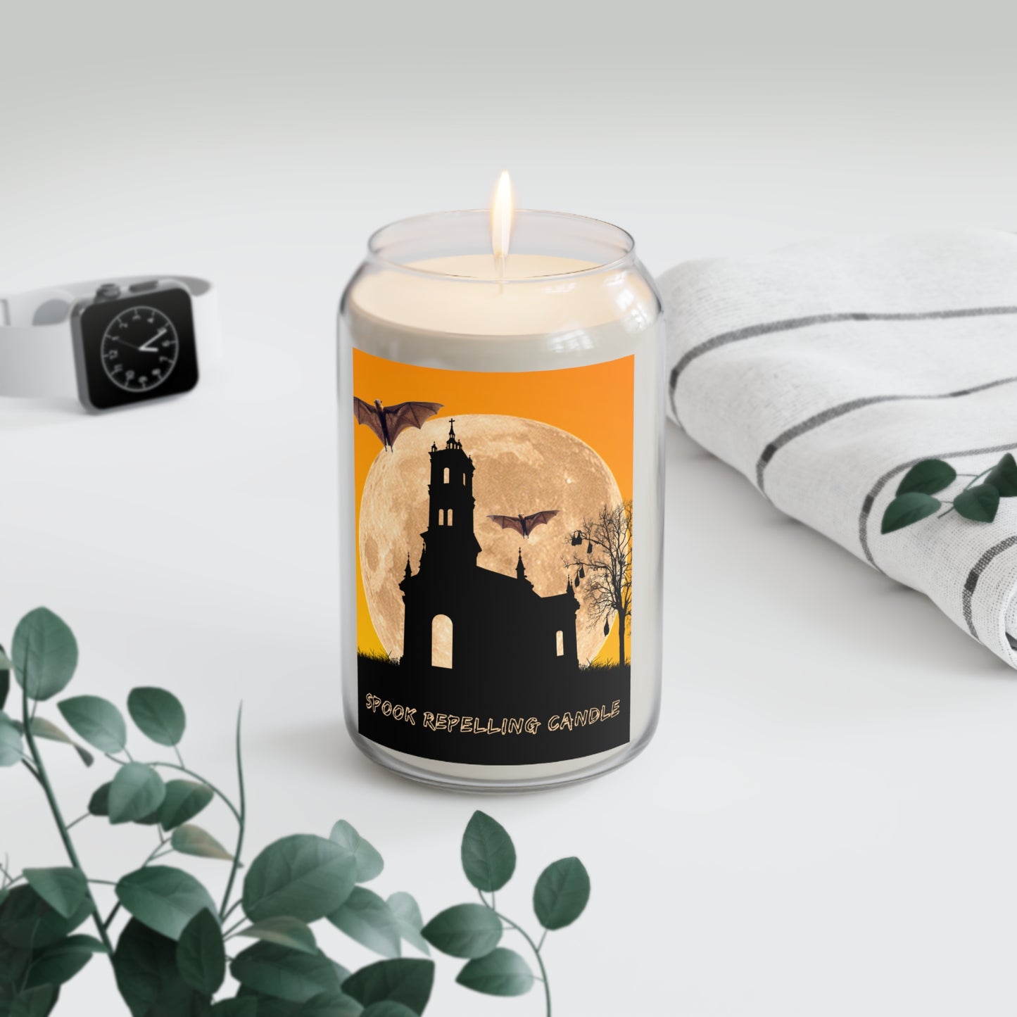 Scented Soy Candles, Halloween Spooky House Silhouette with Bats, Fall Fragrances, Spook Repelling Candle, Holiday Gift, Halloween Decor,