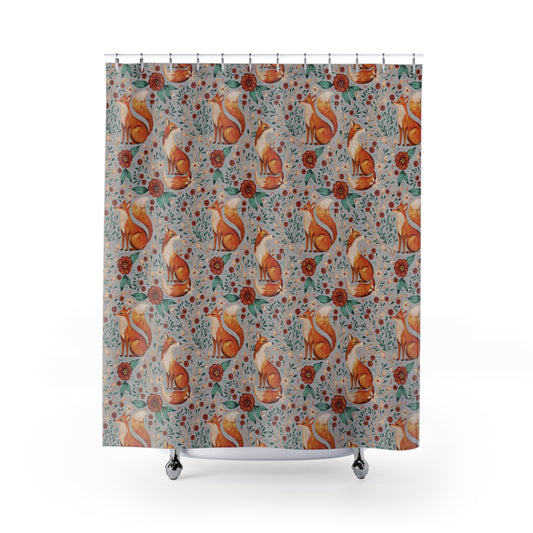 Whimsical Fox Shower Curtain - Nature-Inspired Bathroom Decor - Light Grey