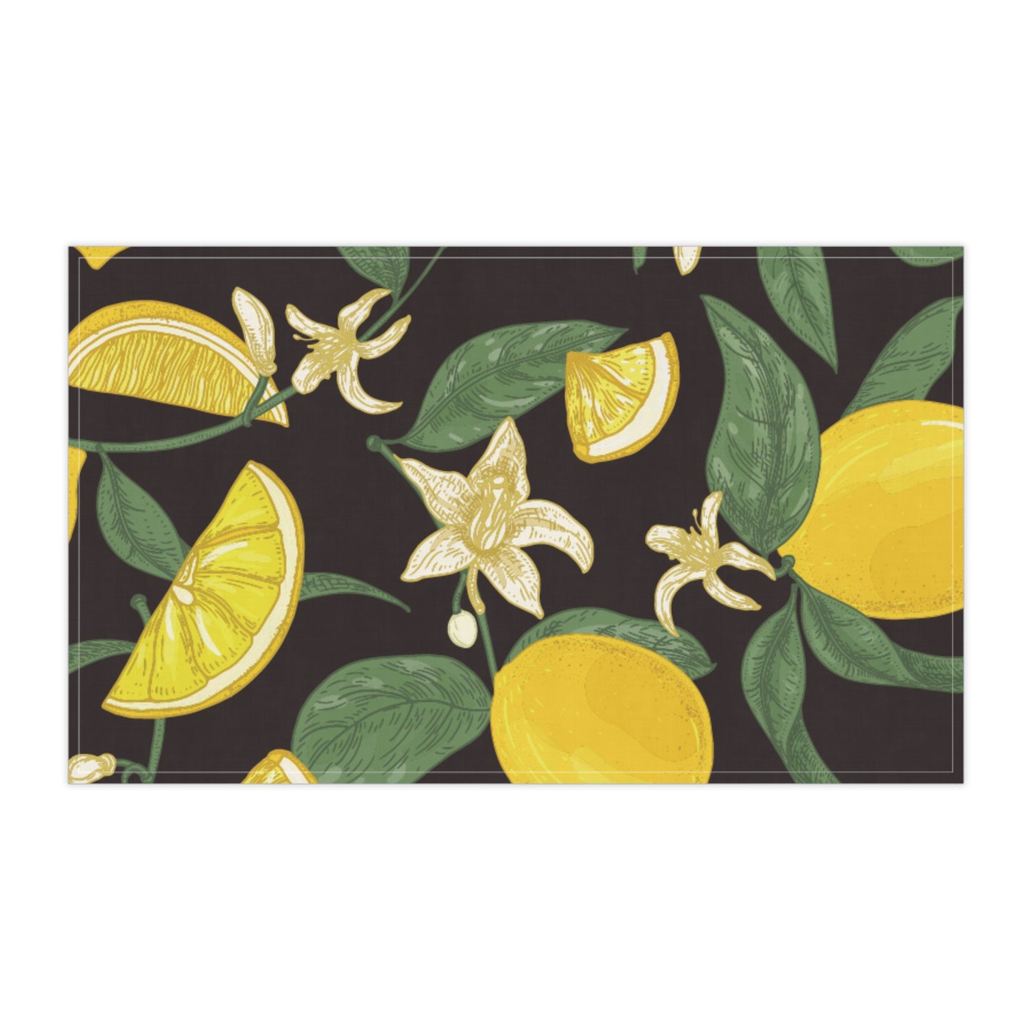 Cotton Tea Towels - Stylish Watercolor Lemon Print with Black Background