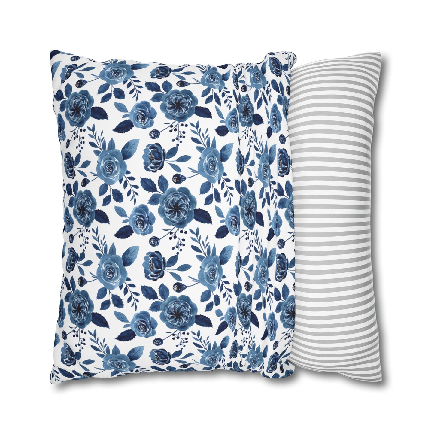 Floral Blue Canvas Pillowcase, Decorative Cushion Cover for Home Decor, Gifts for Her, Throw Pillow Cover, Cozy Living Room Accent