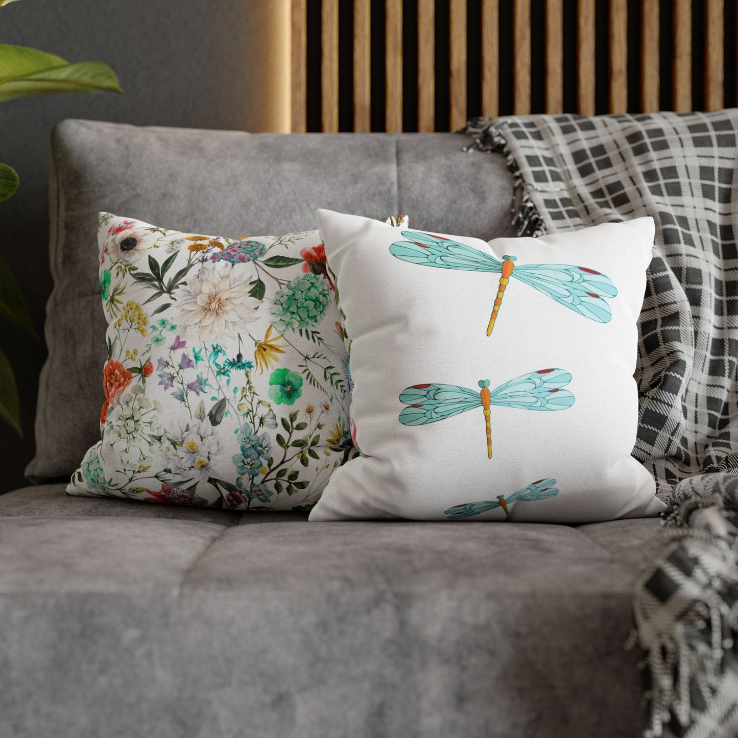 Dragonfly Turquoise and Red Kissed Decor Pillowcase, Home Accent, Gift for Nature Lovers, Bohemian Style, Cozy Living Room Cushion