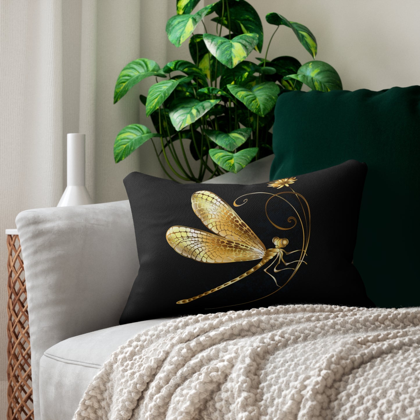 Elegant Gold Dragonfly Lumbar Pillow | Cozy Home Decor, Unique Gift for Nature Lovers, Floral Accent, Stylish Cushion, Living Room [...]