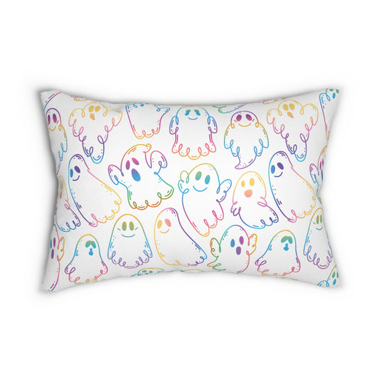 Colorful Ghost Lumbar Pillow, Rainbow Ghost Decor, Halloween Accent Pillow, Fun Home Decor, Sofa Cushion