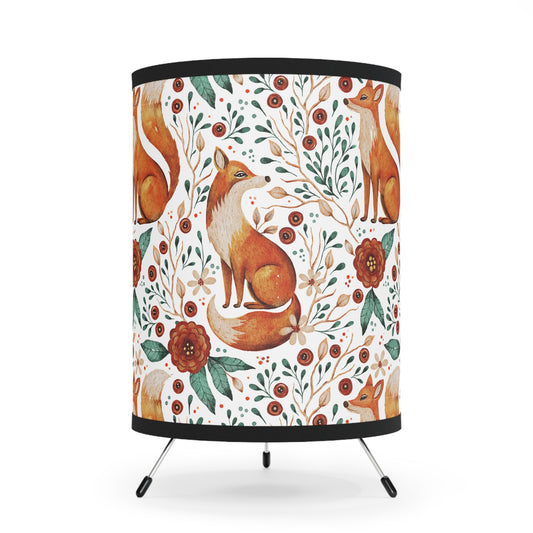 Whimsical Fox Tripod Lamp - High-Res Printed Shade for Cozy Decor - White