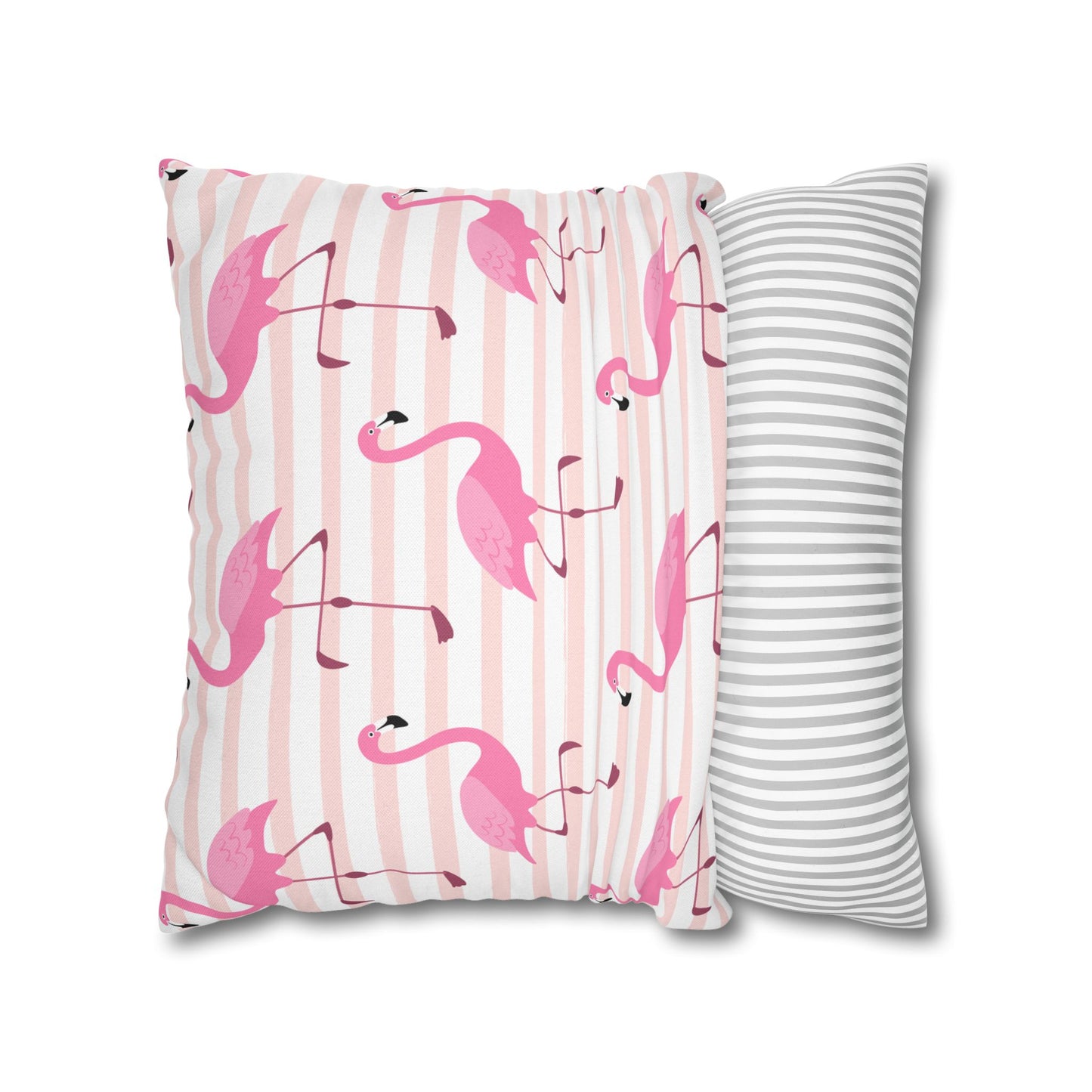 Pink Flamingo Pattern Pillowcase - Vibrant Spun Polyester Square Cushion for Summer Decor