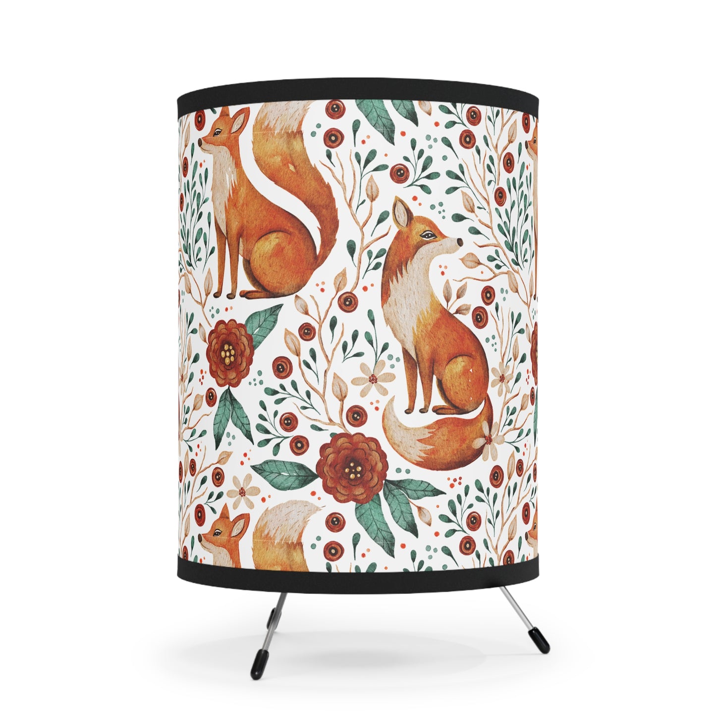 Whimsical Fox Tripod Lamp - High-Res Printed Shade for Cozy Decor