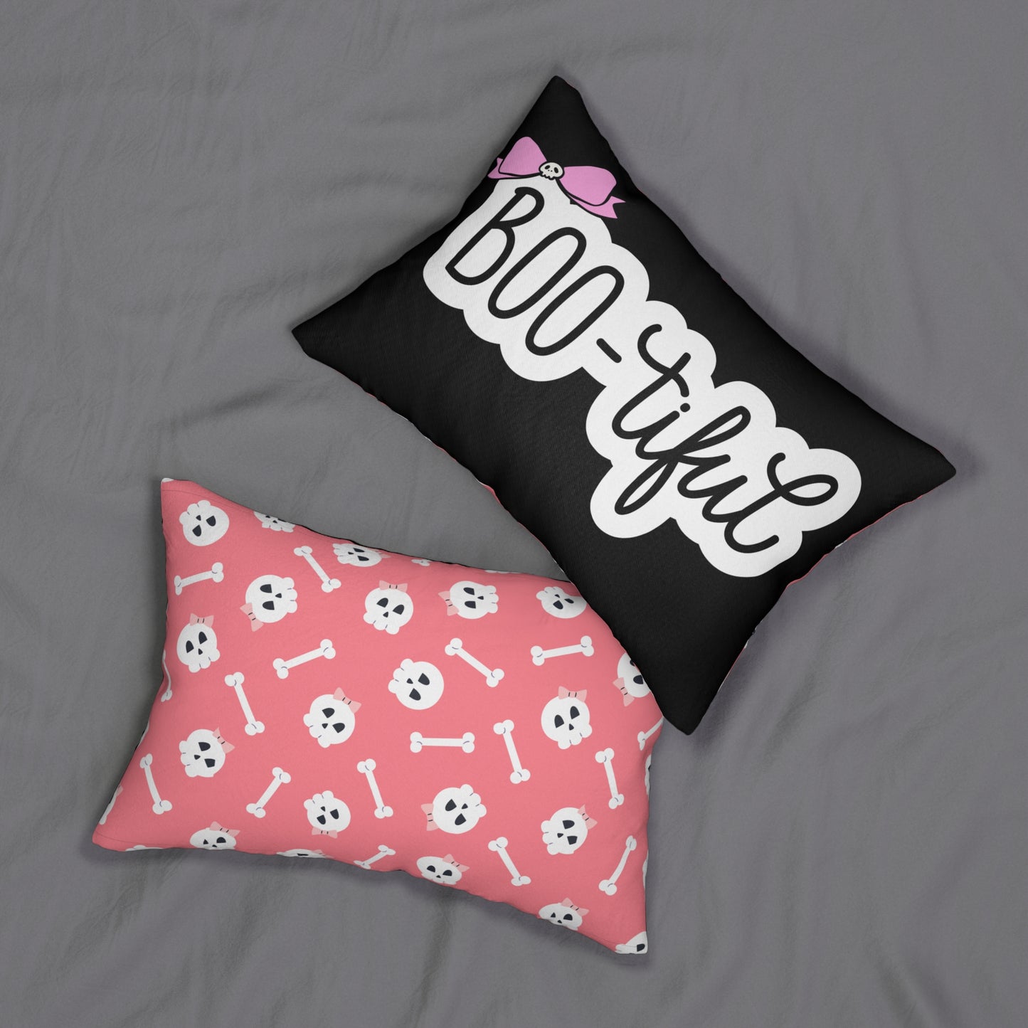 Boo-tiful Lumbar Pillow, Halloween Decor, Cozy Home Accent, Spooky Gift, Skull Patterns, Fun Cushion