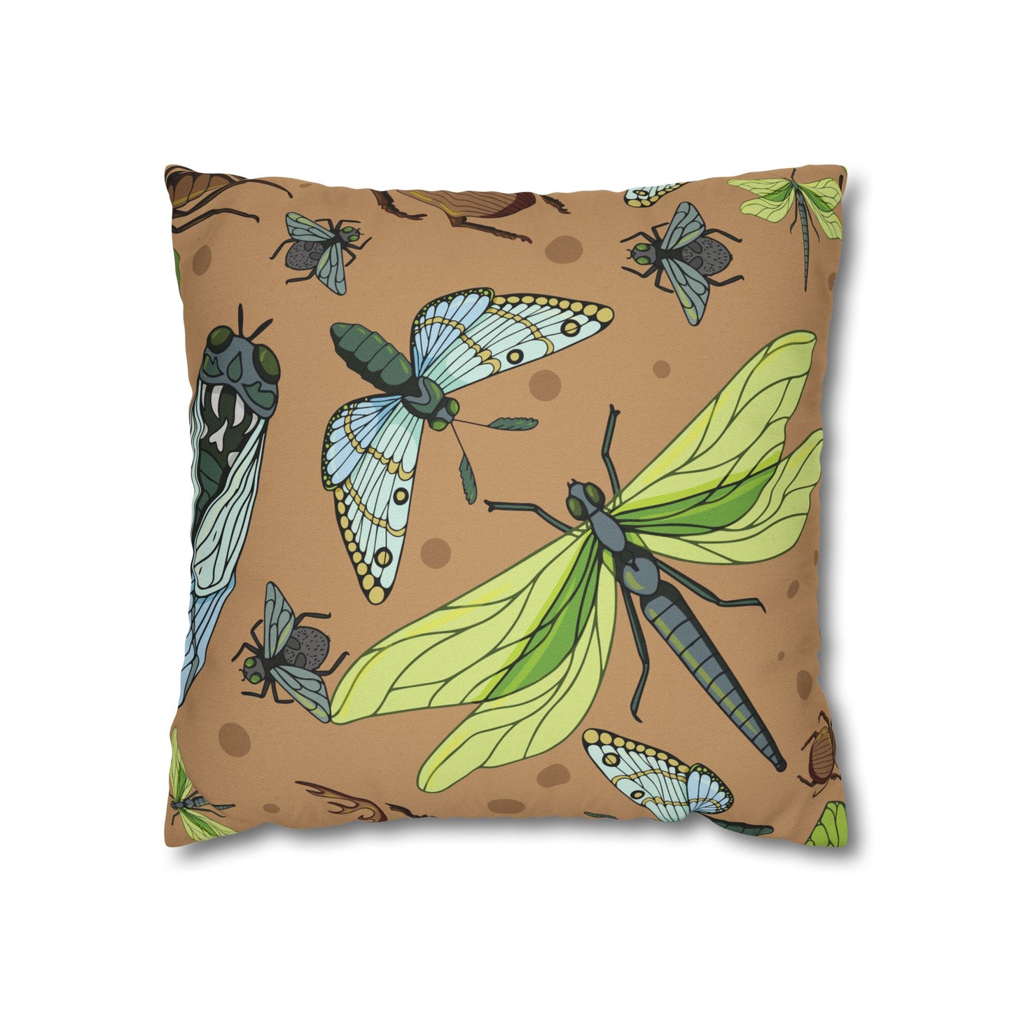 Nature-Inspired Dragonfly and Friends in Earthy Colors Decorative Pillowcase
