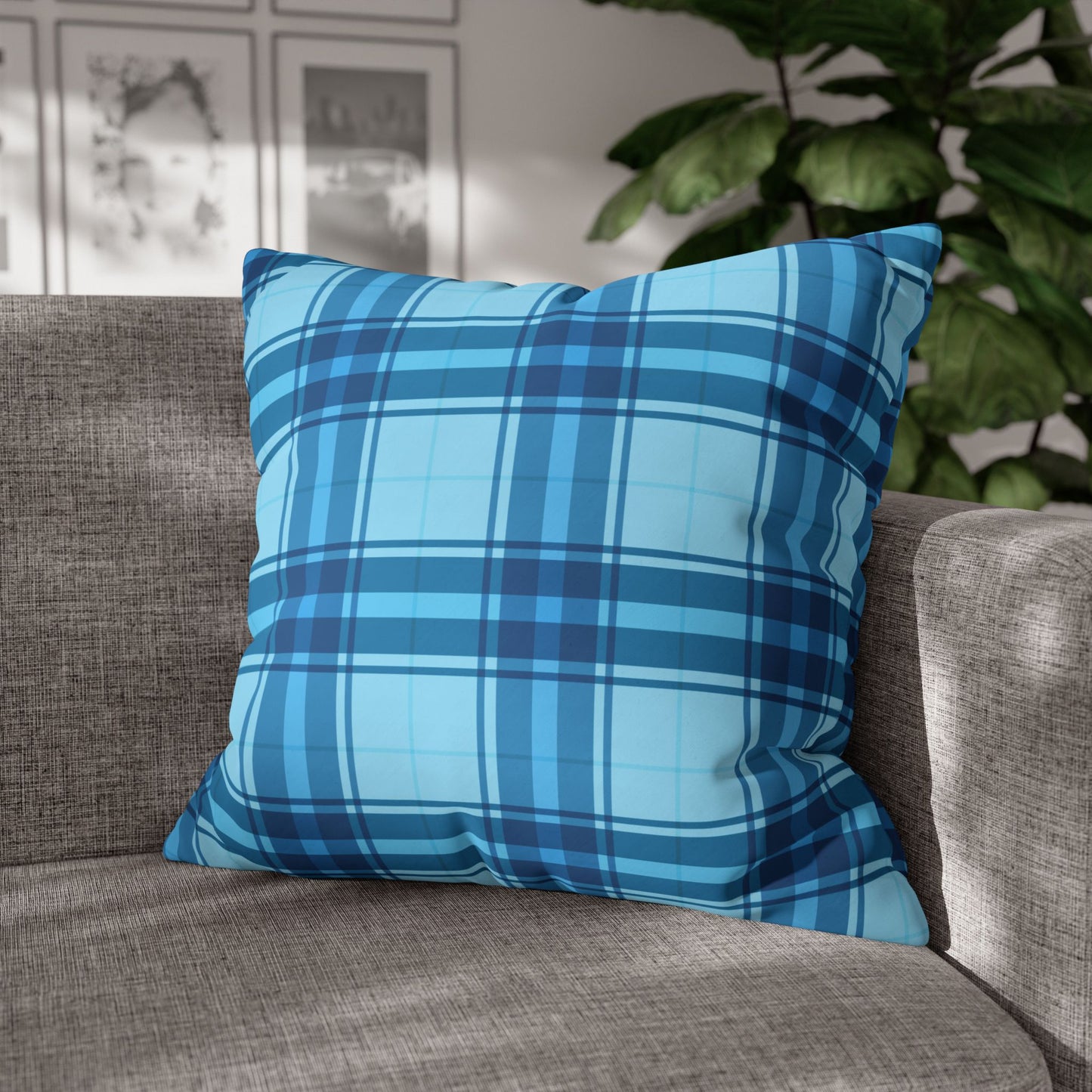Plaid Blue Throw Pillowcase, Cozy Home Decor, Decorative Cushion, Accent Pillow, Living Room Style, Gift for Him or Her