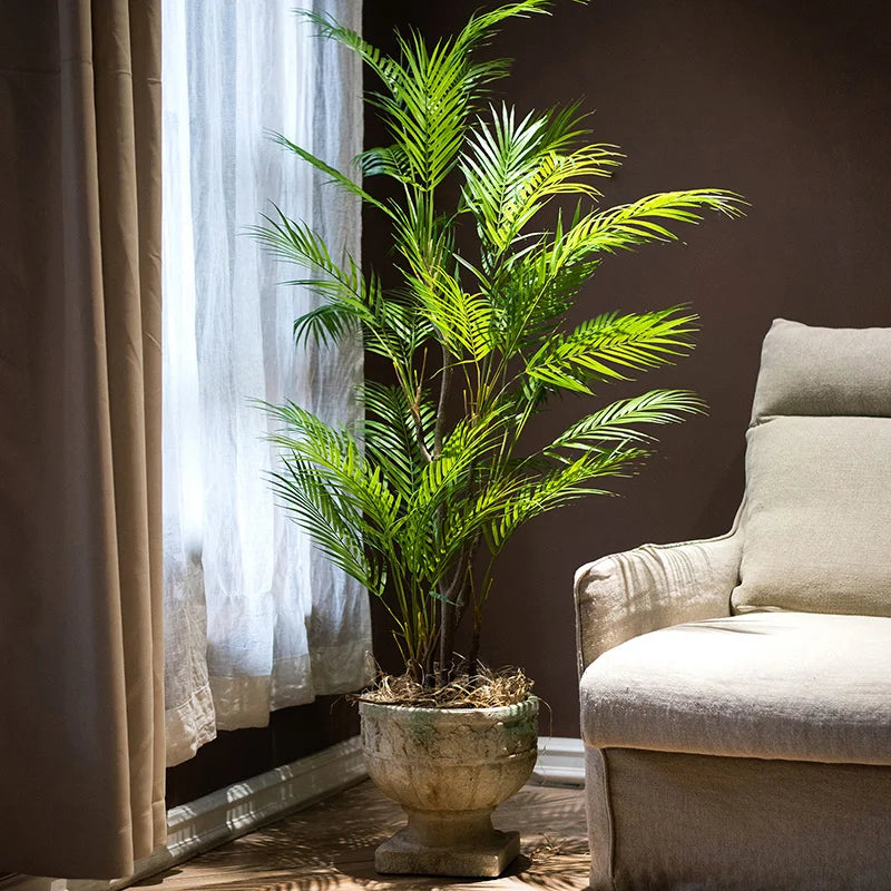 125cm Large Artificial Palm Tree Tropical Plants Branch Plastic Fake Leaves Green Monstera For Christmas Home Garden Room Decor