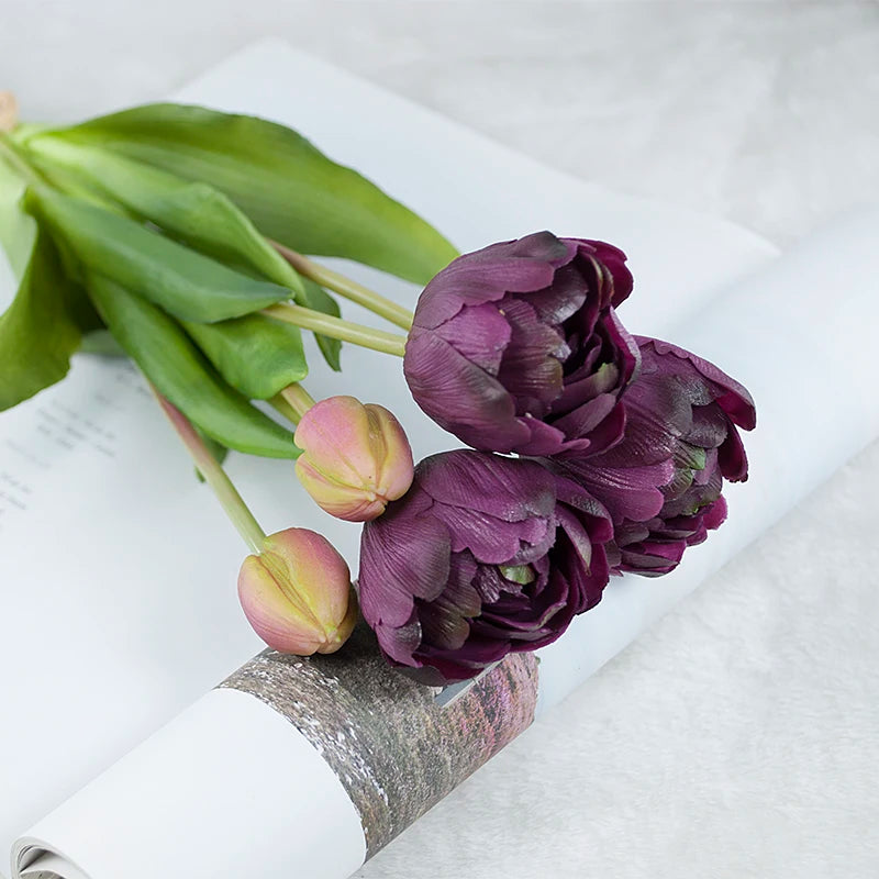New Silicone Tulip Faux Flower Real Touch Bouquet 40CM Luxury Home Decorative Flowers Living Room Deco Flores Fake Plant
