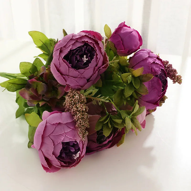 1Bunch European Crafted Peony Flowers Big Bouquet Silk Flowers Wedding Party Home Decoration Wreath DIY Scrapbooking