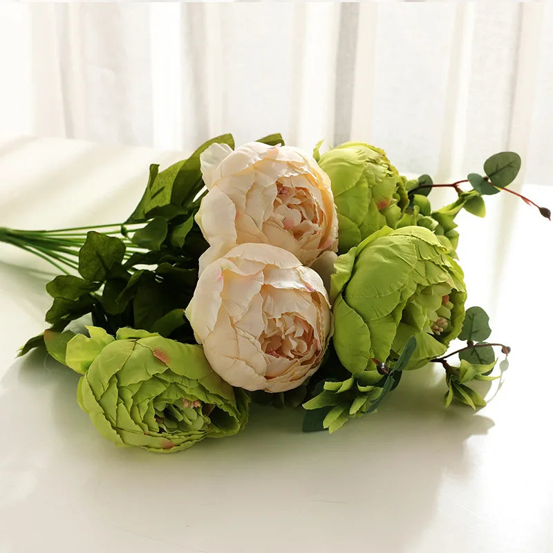 1Bunch European Crafted Peony Flowers Big Bouquet Silk Flowers Wedding Party Home Decoration Wreath DIY Scrapbooking