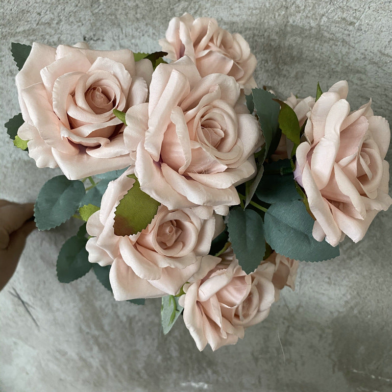 9roses/bunch  Aritificial rose small rose living room decoration simulated dry flower dining table flower home decoration